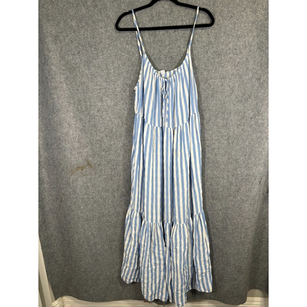Old Navy Dress Womens Extra Large Blue Striped Tiered Maxi Sundress Nautical